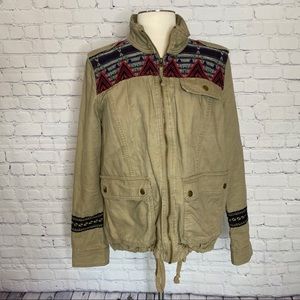 LUCKY BRAND utility linen khaki tribal tan jacket